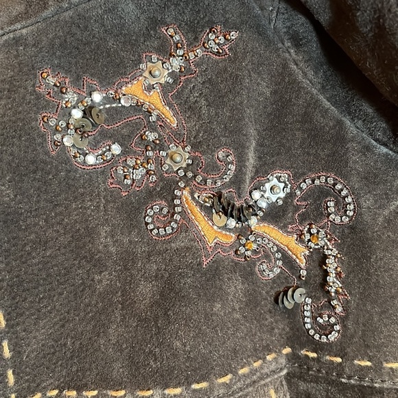 Coldwater Creek Dark Brown Leather Jacket with Embroidery - Picture 3 of 16